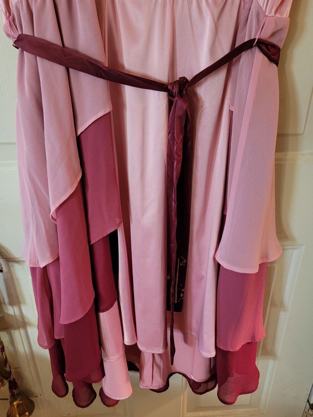 Torrid Three-Tone Pink Layered Midi Dress with Satin Tie - Picture 3 of 14